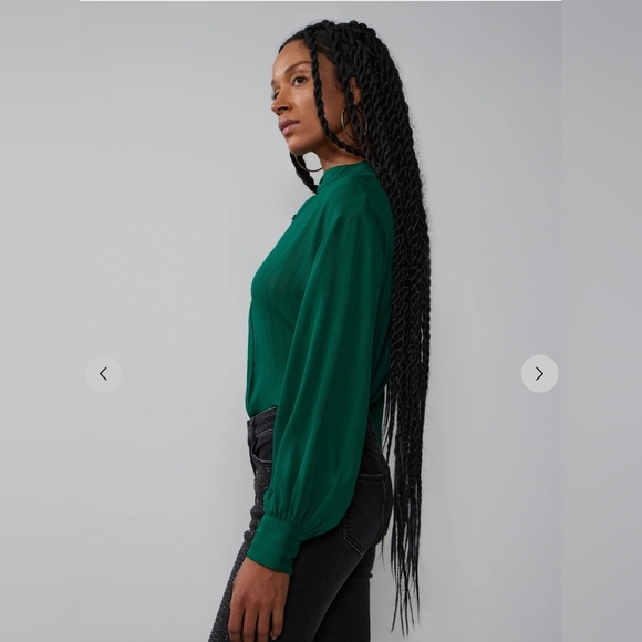 NWT Balloon Sleeve Striped Blouse Size Large in Green by NY & Co. - Picture 5 of 8